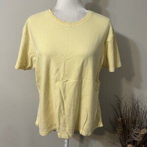 Talbots Women 100% Cotton Yellow Short Sleeve T-Shirt Top Round Neck Sz L Flaw